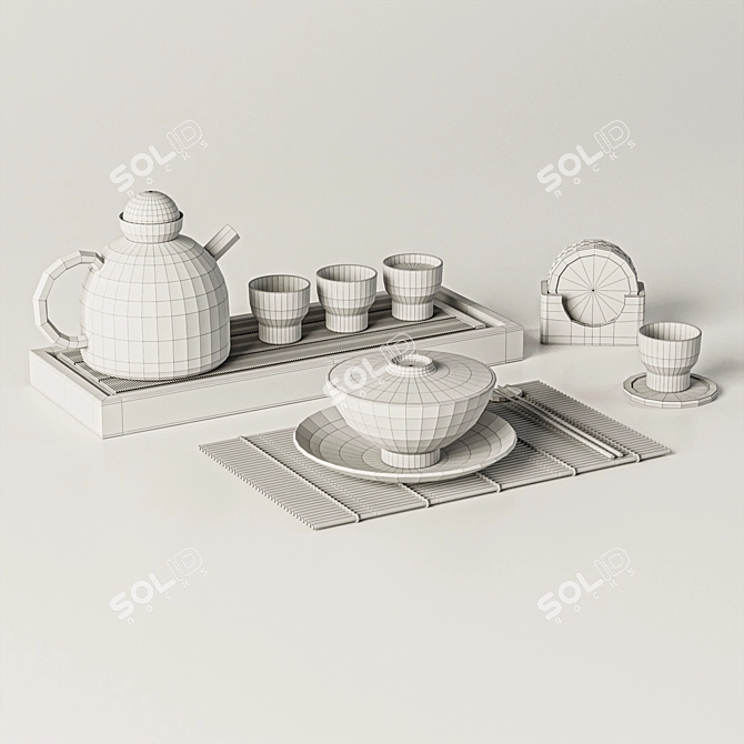 Modern Mesh Smooth Tableware Set 3D model image 1