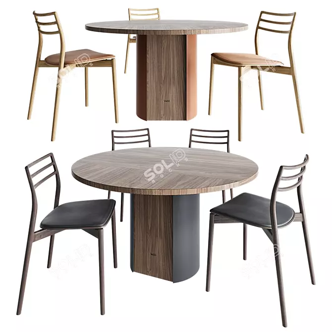 Modern Wood Table & Chair 3D model image 1
