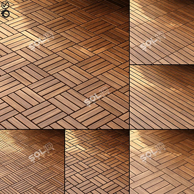 Seamless PBR Wooden Parquet Patterns 3D model image 1