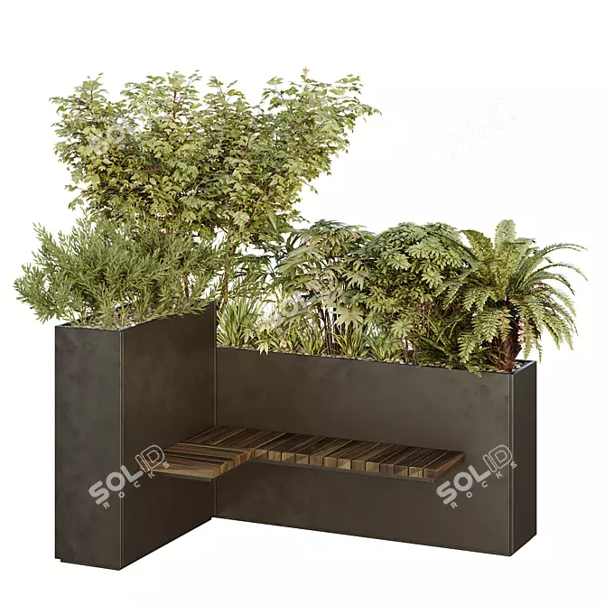 Urban Green Plant Benches Set 3D model image 1