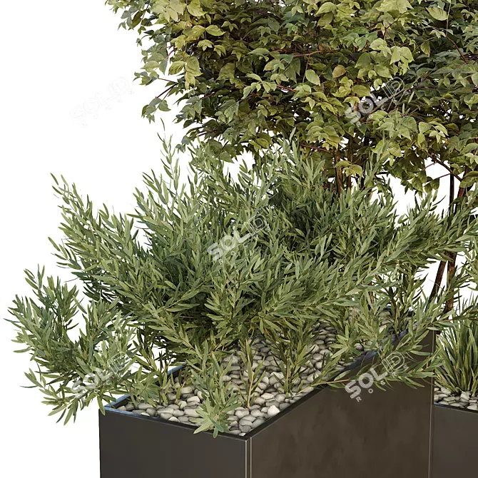 Urban Green Plant Benches Set 3D model image 3