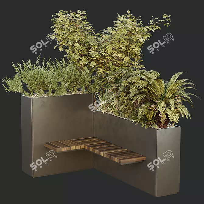 Urban Green Plant Benches Set 3D model image 4