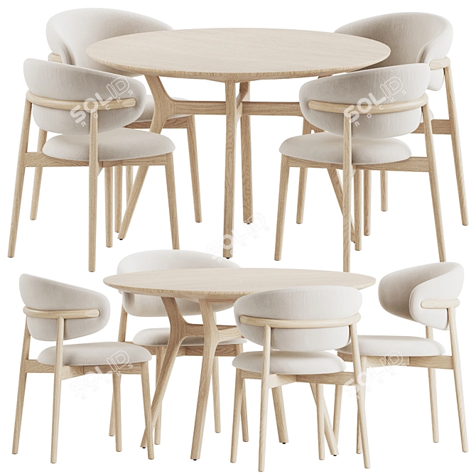 Modern Dining Set with Chairs 3D model image 2