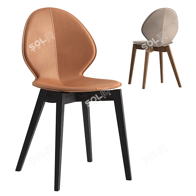 Sleek Leather Wood Chair 3D model image 1