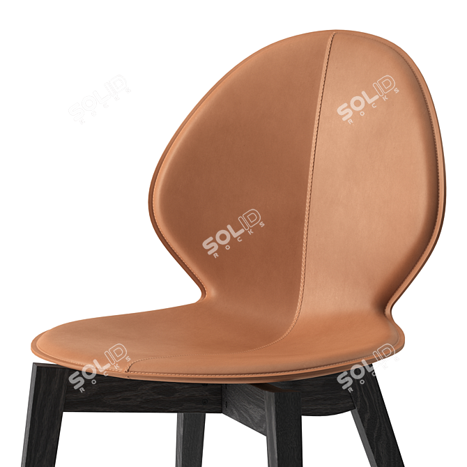 Sleek Leather Wood Chair 3D model image 2