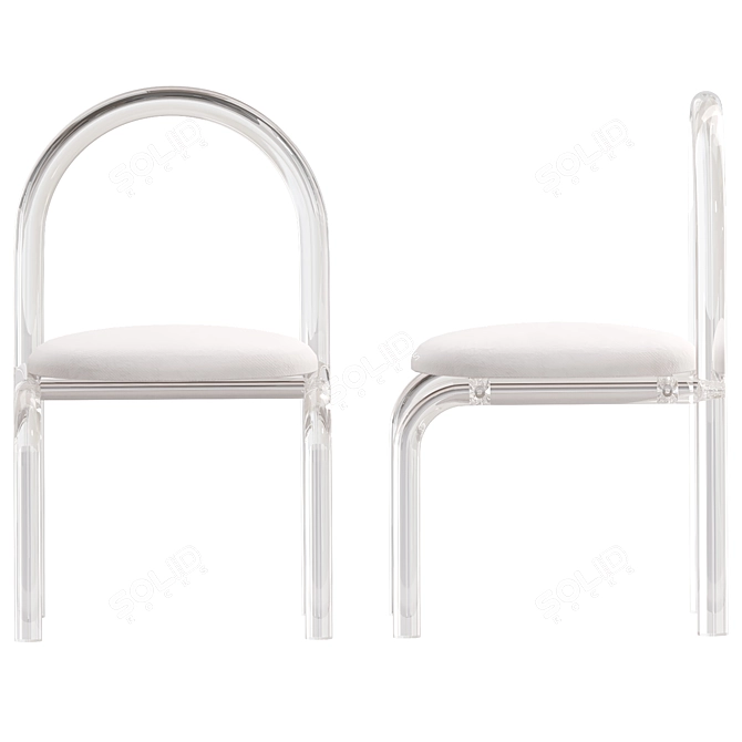 White Acrylic Chair with Velvet Seat 3D model image 2