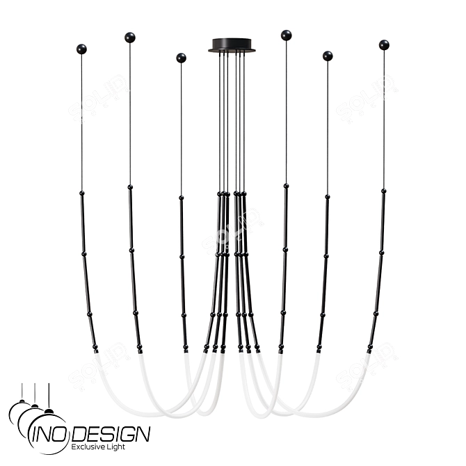 Modern Black Metal Chandelier Fixture 3D model image 1