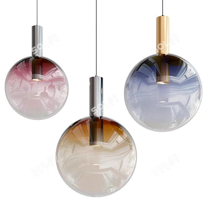 Elegant Blown Glass Pendant Lamp 3D model image 1