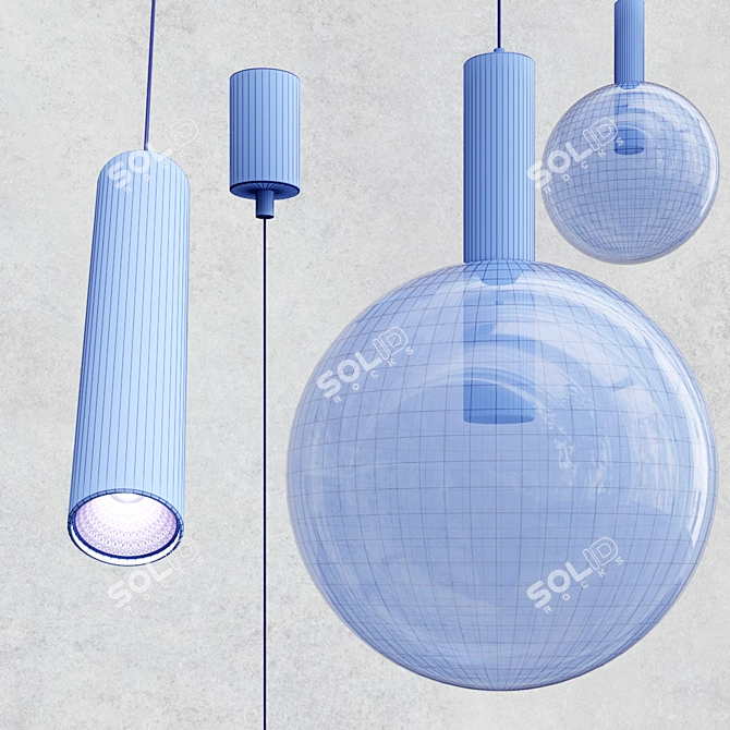 Elegant Blown Glass Pendant Lamp 3D model image 3