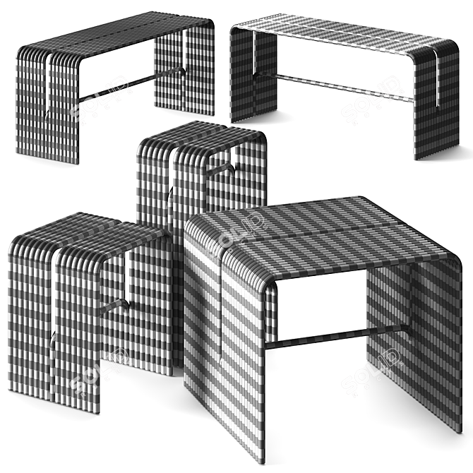 Aluminium Garden Bench Stool Table 3D model image 3