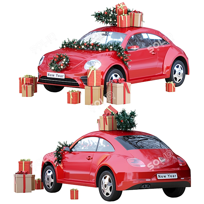 Christmas Volkswagen Beetle Car Decor 3D model image 1