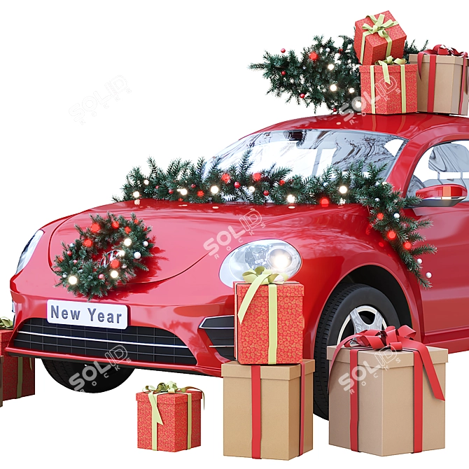 Christmas Volkswagen Beetle Car Decor 3D model image 3