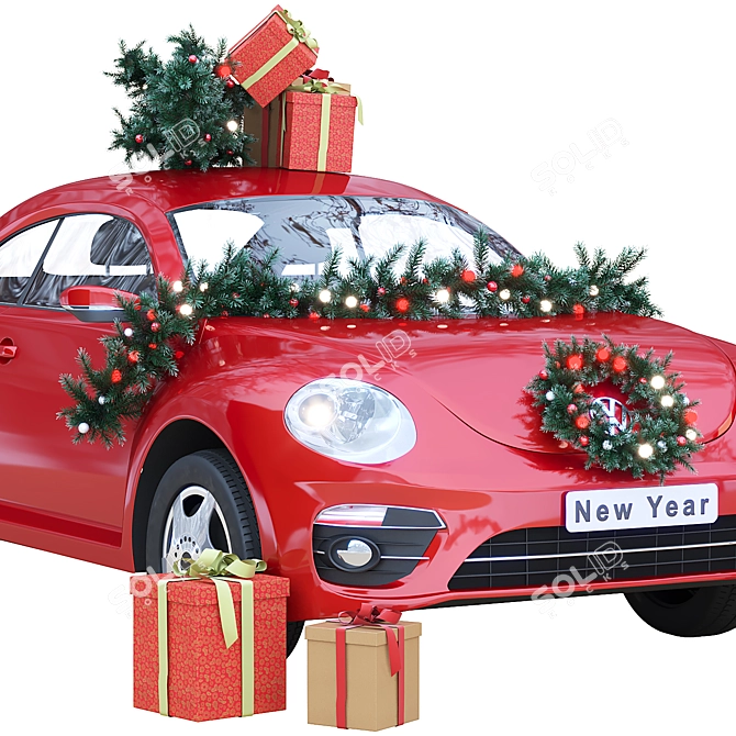 Christmas Volkswagen Beetle Car Decor 3D model image 4