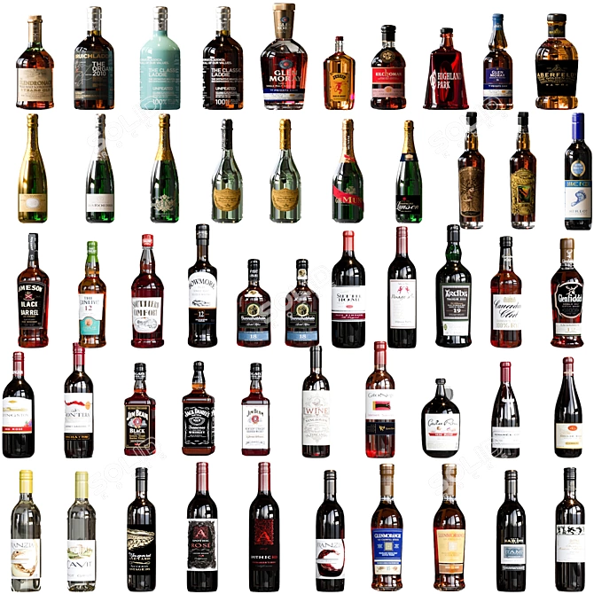 Premium Whiskey Cognac Bottle Assortment 3D model image 1