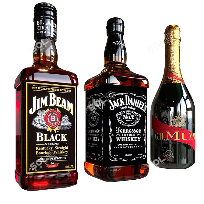 Premium Whiskey Cognac Bottle Assortment 3D model image 5