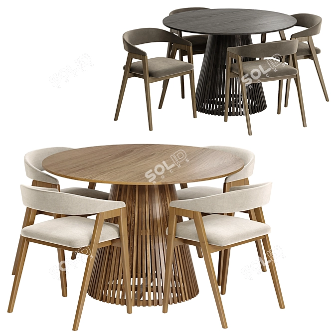 Modern Dining Set, Grey & Black 3D model image 1