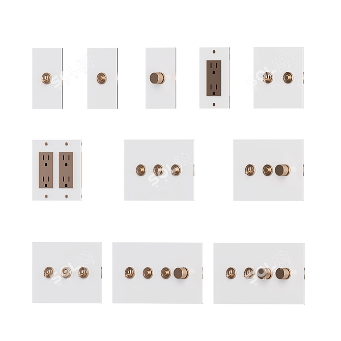 Elegant Brass Electrical Switches 3D model image 2