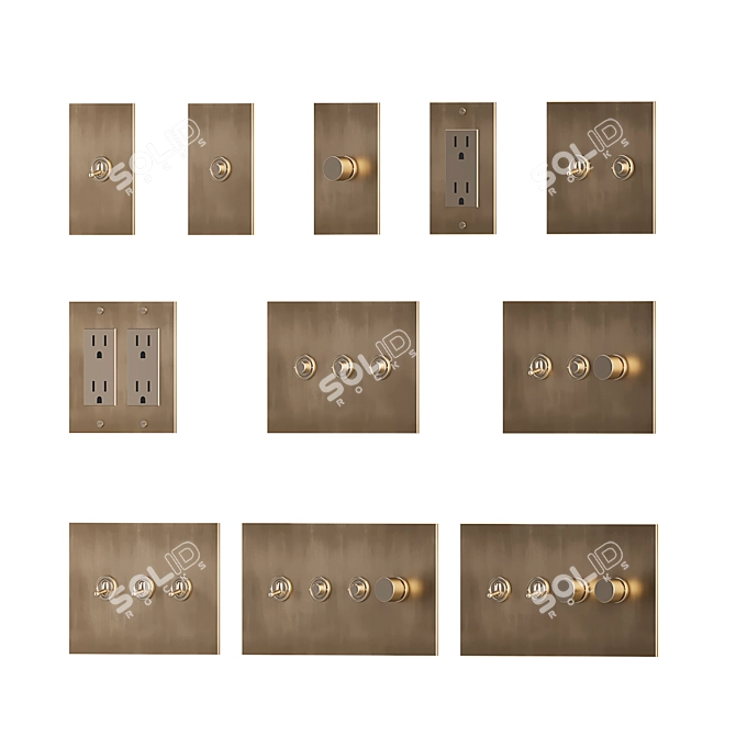 Elegant Brass Electrical Switches 3D model image 4