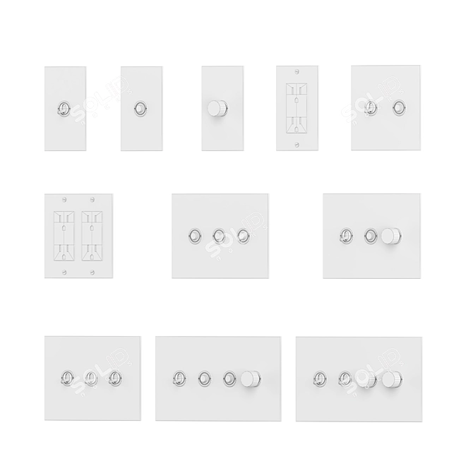 Elegant Brass Electrical Switches 3D model image 6