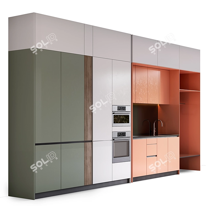 Streamlined Multimaterial Kitchen 3D model image 2