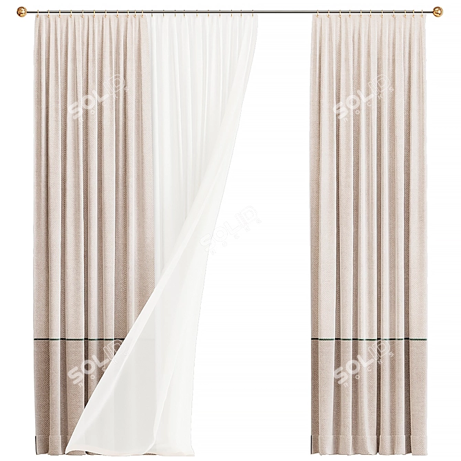 Russian Lace Curtain Panel 3D model image 1