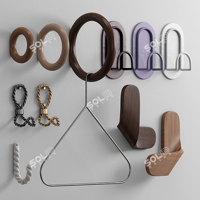 Multi-Style Wall Hook Collection 3D model image 1