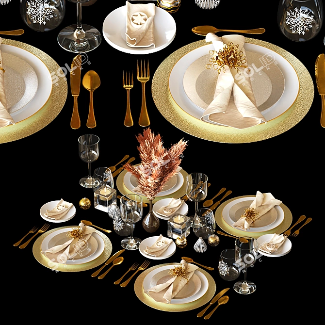 Festive Christmas Table Setting 3D model image 1