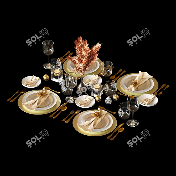 Festive Christmas Table Setting 3D model image 2