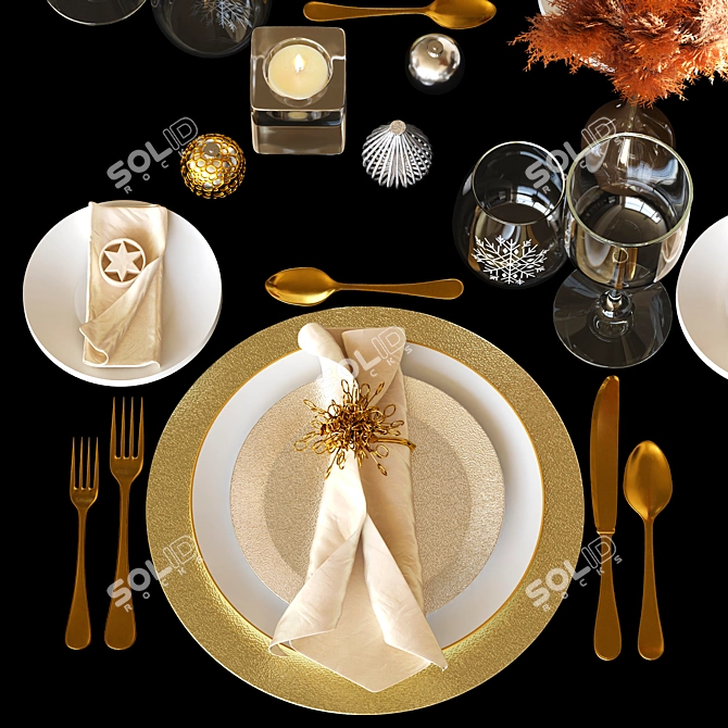 Festive Christmas Table Setting 3D model image 4