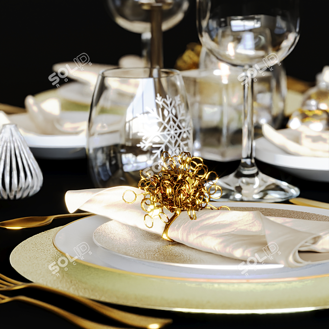 Festive Christmas Table Setting 3D model image 5