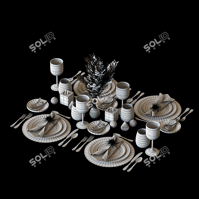 Festive Christmas Table Setting 3D model image 6