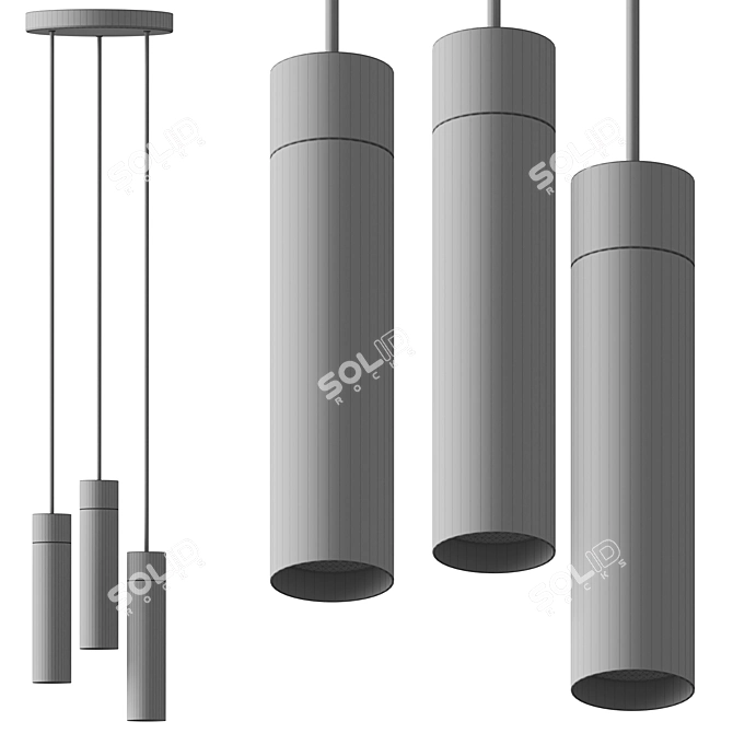 Adjustable Height 3-Spot Pendant 3D model image 2