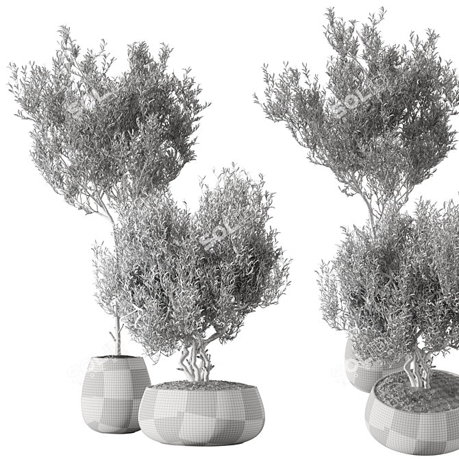 Metal Planter Set with Live Plants 3D model image 4