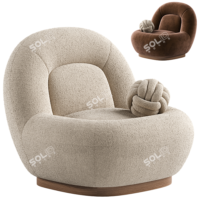 Modern Linen Lounge Chair Walnut 3D model image 1