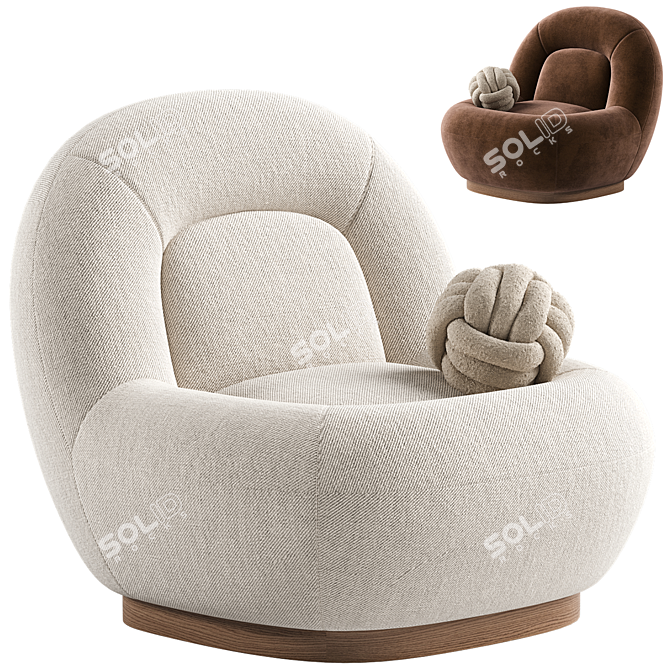 Modern Linen Lounge Chair Walnut 3D model image 2