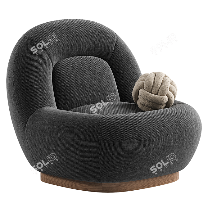 Modern Linen Lounge Chair Walnut 3D model image 5