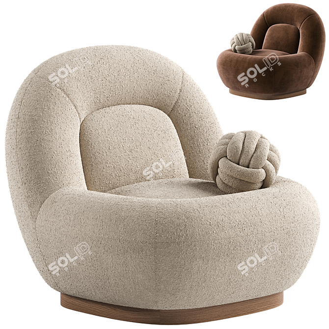 Modern Linen Lounge Chair Walnut 3D model image 15