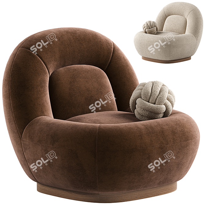 Modern Linen Lounge Chair Walnut 3D model image 21