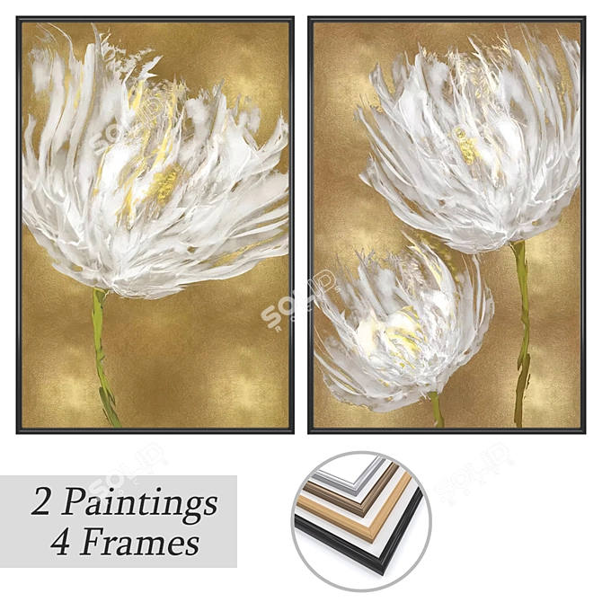  2 Paintings & 4 Frames Set 3D model image 1
