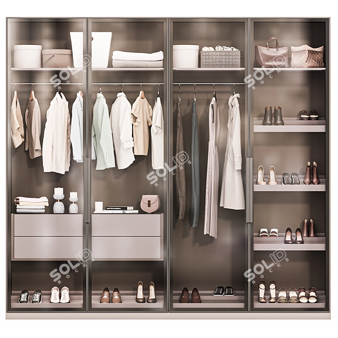 Modern White Wardrobe Composition 3D model image 1