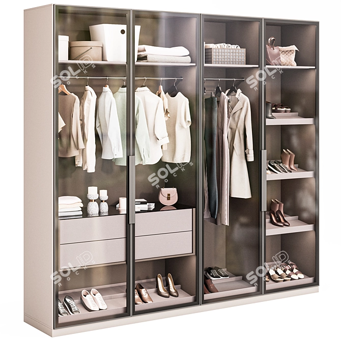 Modern White Wardrobe Composition 3D model image 2