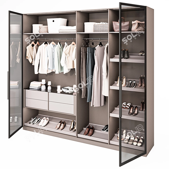 Modern White Wardrobe Composition 3D model image 3