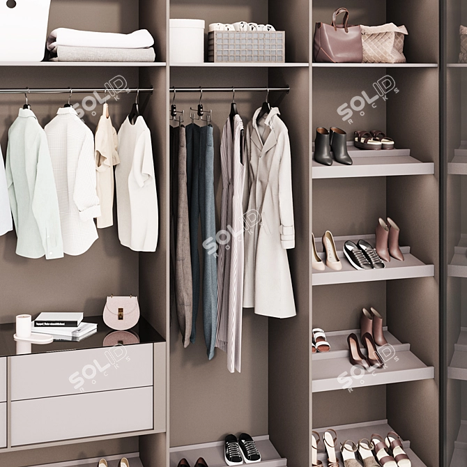 Modern White Wardrobe Composition 3D model image 4