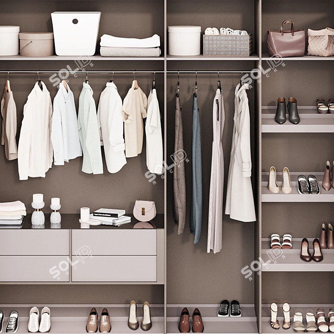 Modern White Wardrobe Composition 3D model image 6