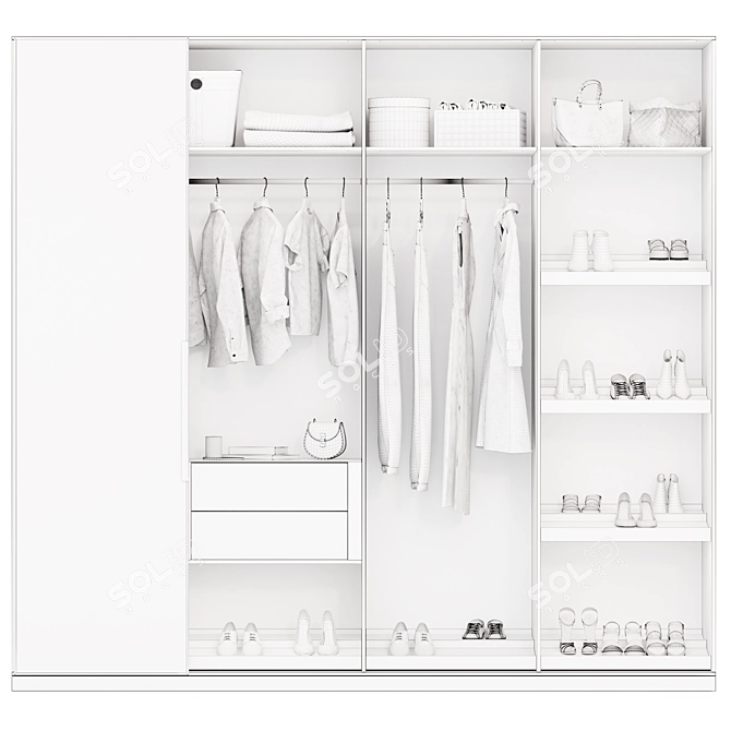 Modern White Wardrobe Composition 3D model image 7