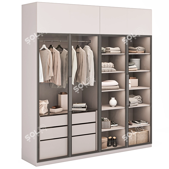 Modern Beige Wardrobe Set 3D model image 2