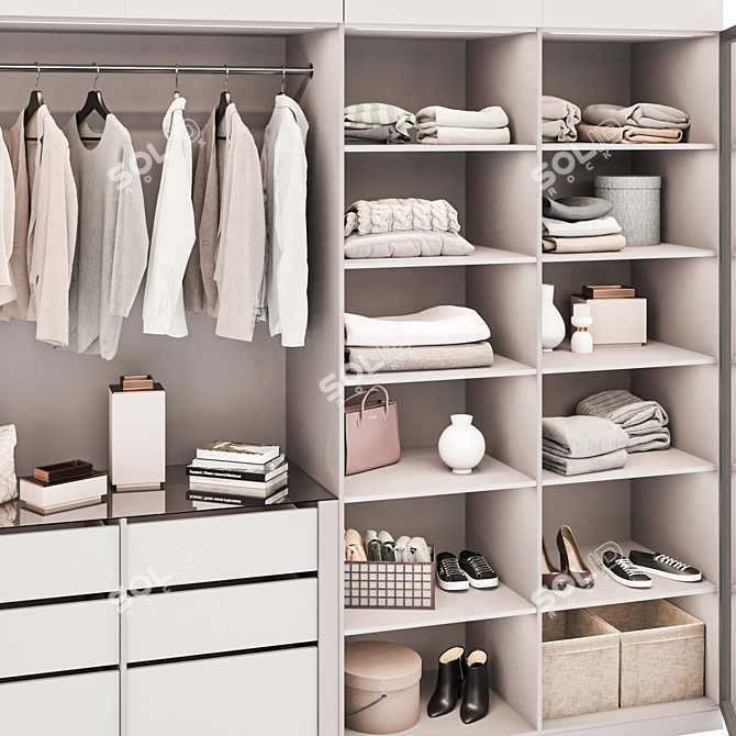 Modern Beige Wardrobe Set 3D model image 3