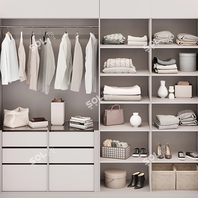 Modern Beige Wardrobe Set 3D model image 7