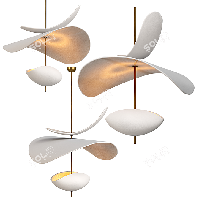 Ceramic and Brass Pendant Chandelier 3D model image 2