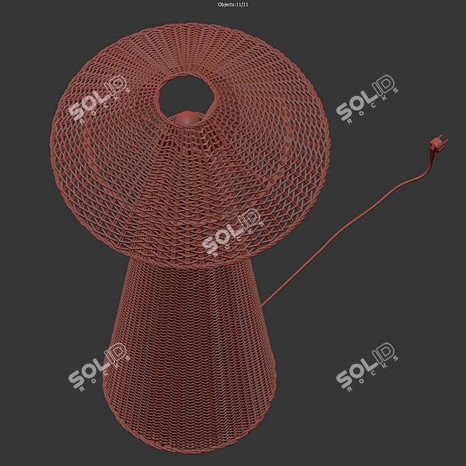 Natural Rattan Iron Floor Lamp 3D model image 4